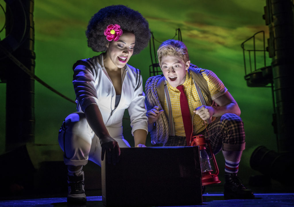 Lilli Cooper (Sandy) and Ethan Slater (Spongebob) in Spongebob Squarepants The Broadway Musical. Photo by Joan Marcus.