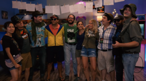 Still of the cast of Hyper RPG's Jurassic Park Parody video "Save the Dinosaurs"